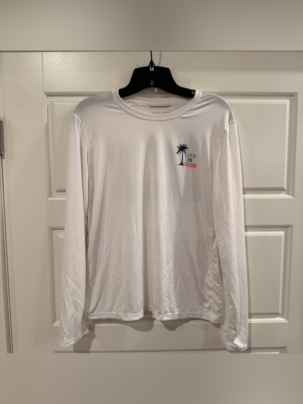 Life is Good Women’s Active Long Sleeve Tee Retro Palm & Sun White Shirt Size S